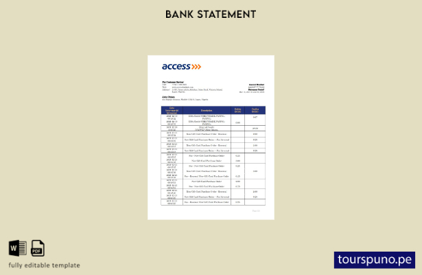 listo para imprimir Plantilla de Word   extracto bancario de Nigeria Access